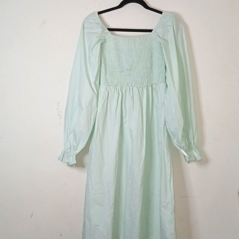 Missguided NWOT Smock Women's long sleeve Teal dress 100% Cotton | Size 8